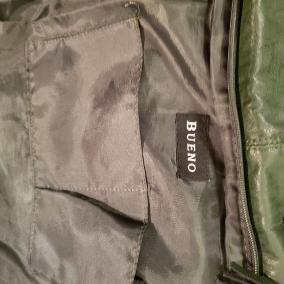 BUENO Green Slouchy Tote Bag Sz Large Vegan Leather Tassels Zippers *NOTE issues - Picture 11 of 16